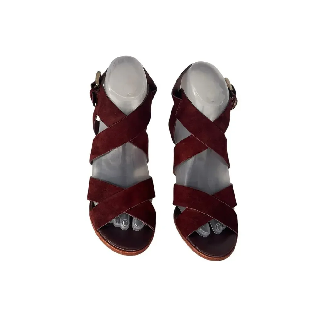 Joie Avery Burgundy Suede Strappy High Stacked Heeled Sandal Sz 36 5.5